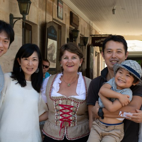 A family going on a tour with Shannon. Shannon is dressed in historical germanic attire.