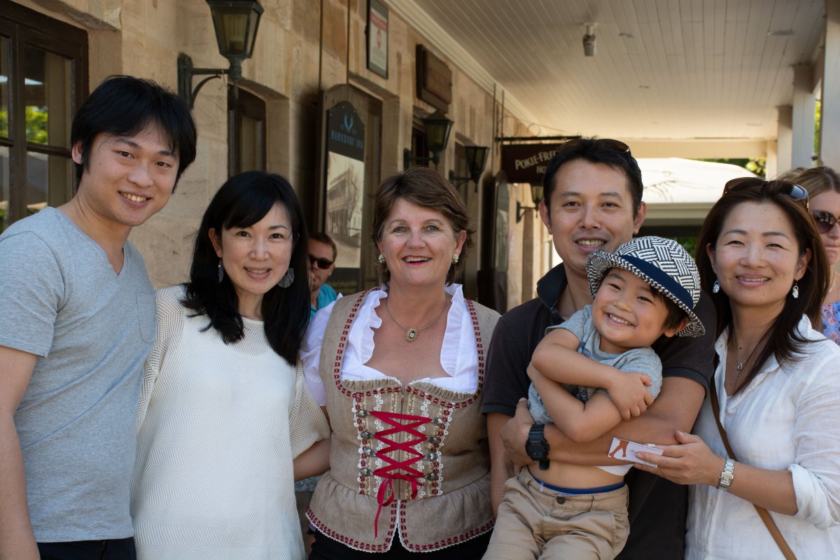 A family going on a tour with Shannon. Shannon is dressed in historical germanic attire.